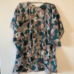 Danbee floral silky kimono coverup